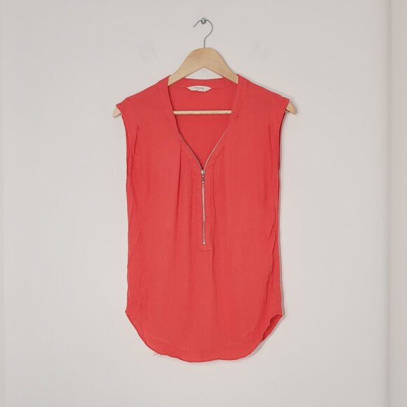 NAF NAF Women's Red Relaxed Fit Zipper V-neck Cap Sleeve Casual Blouse Size 36 - Picture 1 of 11